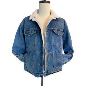 Vintage 80s Wrangler Western Wear Denim Sherpa Trucker Jacket Distressed XL 2XL